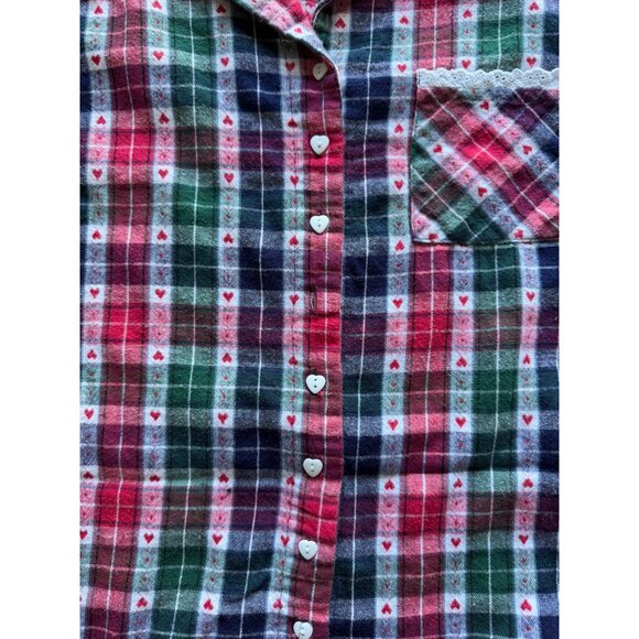 Lanz Of Salzburg Women's Plaid Flannel Pajama Top Button-Up Red Green Size S - Picture 7 of 9